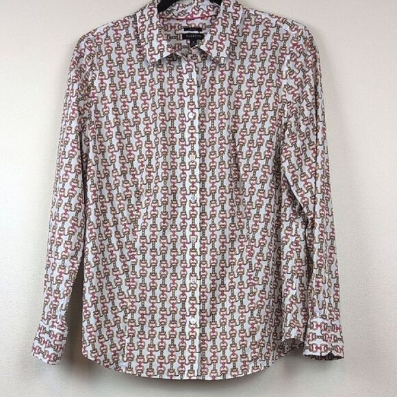 Talbots Non-Iron Equestrian Chain Print Button Front Shirt Top Size 12 - Picture 10 of 10